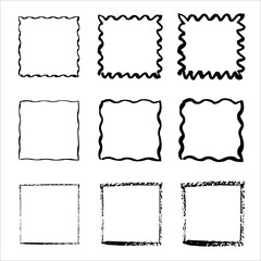 Grunge frames vector set. Grunge ink illustration. Grunge style set of square shapes. Hand drawn brush strokes. Dirty grunge design frames