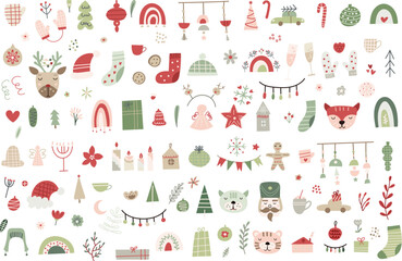 Clip art set with Christmas decor elements. Vector illustration.