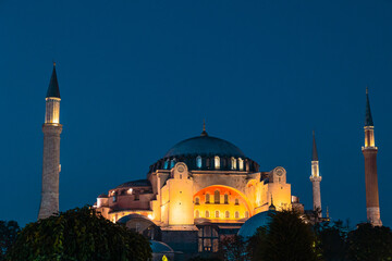 Hagia Sophia at night. Istanbul background photo. Noise included