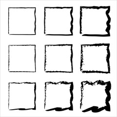 Grunge frames vector set. Vector black painted squares. Set of design elements. Grungy old texture. Hand drawn brush strokes