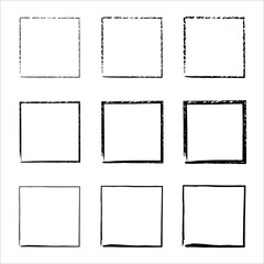 Collection of square black hand drawn grunge frames. Grunge ink illustration. Set of design elements. decorative design elements. Hand drawn brush strokes