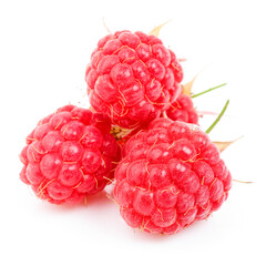 Ripe red raspberries on a white background, summer berries.