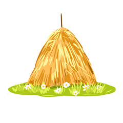 Illustration of a haystack in a meadow. Village life element illustration. Illustration for countryside village landscape background - obrazy, fototapety, plakaty