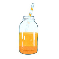 Healthy fruit smoothie bottle illustration. Healthy food element illustration. Healthy drink in a glass bottle with a straw