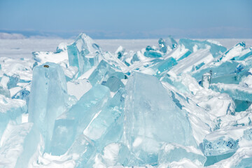 transparent ice on Baikal, ice hummocks