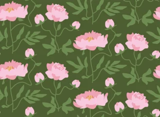 Meubelstickers Seamless pattern with peonies. Beautiful nature texture in flat style. © Pakon