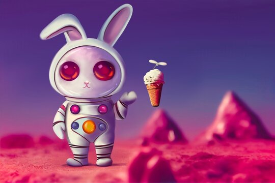 Astronaut Bunny With Ice Cream Drone