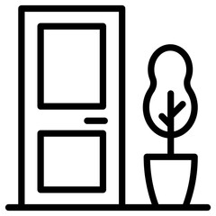 door with pot flower icon