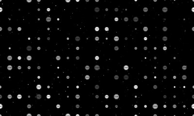Seamless background pattern of evenly spaced white stop road signs of different sizes and opacity. Vector illustration on black background with stars