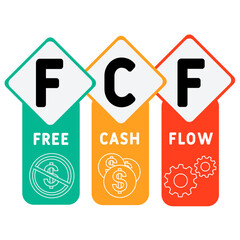 FCF - Free cash flow acronym. business concept background. vector illustration concept with keywords and icons. lettering illustration with icons for web banner, flyer, landing pag