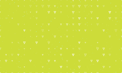 Seamless background pattern of evenly spaced white give way signs of different sizes and opacity. Vector illustration on lime background with stars