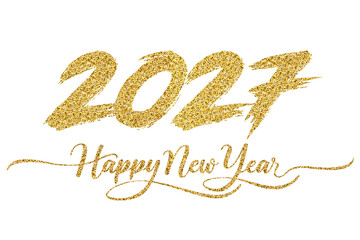 2027 Happy New Year in golden design, Holiday greeting card design.