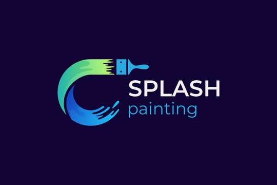 letter C painting color splash logo design. with Brush colorful paint stroke logo template. Abstract paint for Paint shop logo, Art shop, Print service logo element