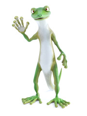 3D rendering of a cool gecko waving.