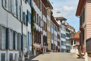 Fototapeta na wymiar Street with houses in Basel, Switzerland