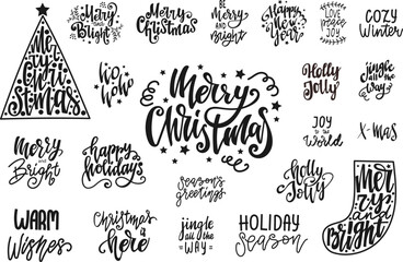 Fototapeta premium Set of hand drawn Christmas Lettering quotes. Vector illustration.