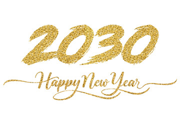 2030 Happy New Year in golden design, Holiday greeting card design.