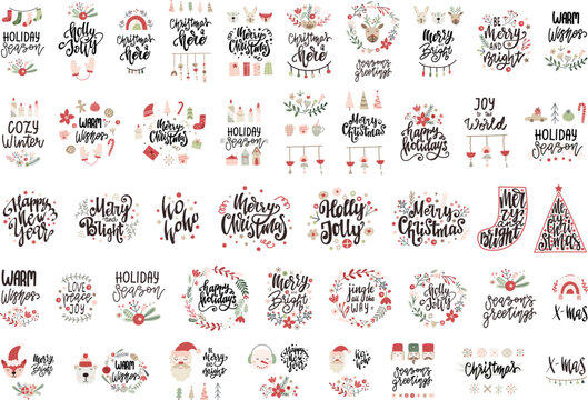 Set of Christmas Lettering Quotes and Sayings. Vector illustration.