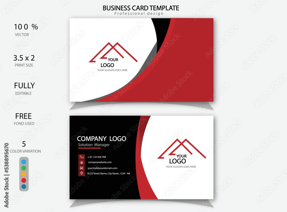 Wall mural Modern business card template red abstract shapes