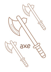 Alphabet A For Axe Coloring Pages A4 for Kids and Adult