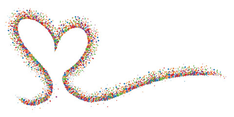 Holiday background with flying confetti, Party confetti pieces and heart