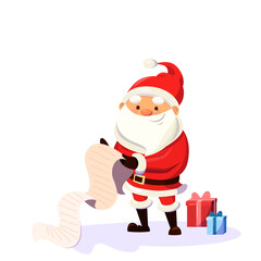 Santa with a list of gifts, New Year and Christmas. Vector graphics isolated on a white background