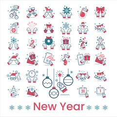 Vector Christmas and new year icon set. A collection of various scenes and situations on the theme of the New Year holidays. Concept illustration set. 