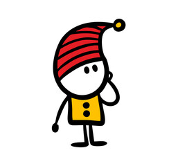 Cute little dwarf kid in triangle red hat.