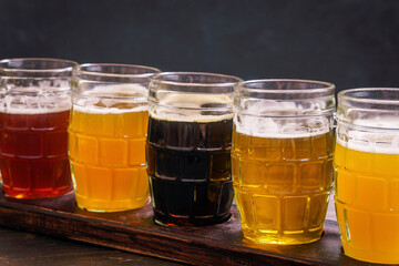 Tasting different types of beer close-up