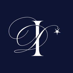 ID monogram logo.Calligraphic signature icon.Uppercase letter i, letter d characters.Lettering sign isolated on dark fund.Wedding, fashion, beauty alphabet initials.Elegant, luxury, decorative style.
