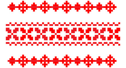 Embroidered good like old handmade cross-stitch ethnic Ukraine pattern. Ukrainian towel ornament, rushnyk called, vector.