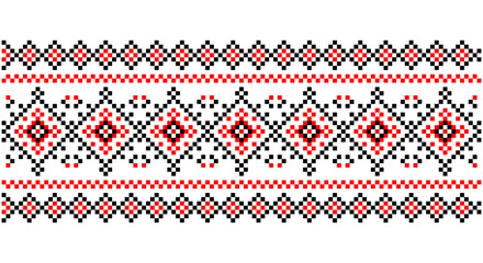 Embroidered good like old handmade cross-stitch ethnic Ukraine pattern. Ukrainian towel ornament, rushnyk called, vector.