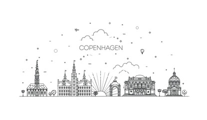Copenhagen, Denmark architecture line skyline illustration
