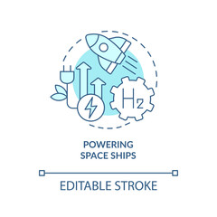 Powering spaceship turquoise concept icon. Benefit of hydrogen energy usage abstract idea thin line illustration. Isolated outline drawing. Editable stroke. Roboto-Medium, Myriad Pro-Bold fonts used