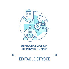 Democratization of energy supply turquoise concept icon. H2 advantage abstract idea thin line illustration. Isolated outline drawing. Editable stroke. Roboto-Medium, Myriad Pro-Bold fonts used
