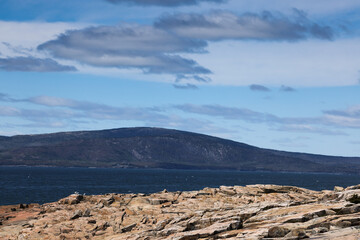 Distant mountain and rocky foreground