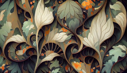 very elaborate dense foliage art nouveau pattern