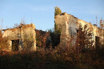 Terrible premises and ruins, a consequence of the war in Ukraine, a destroyed house