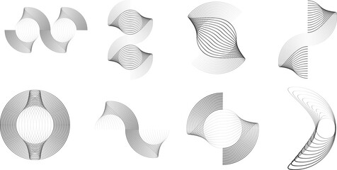 Abstract geometric circles with halftone  dots. Vector rotating dotted Line Design . Transparent design element . Concentric circles logo set .Minimal art 