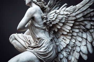 Photorealistic statue of archangel. Ai generated illustration is not based on any specific image, person or character - obrazy, fototapety, plakaty