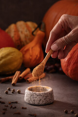 Preparing homemade pumpkin spice from scratch