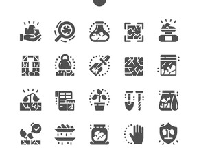 Soil testing. Weighing soil. Digging tools. Biotechnology, probe, measurement, geotechnical. Vector Solid Icons. Simple Pictogram
