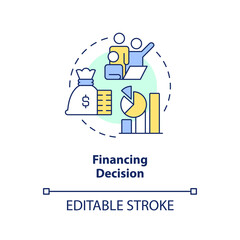 Financing decision concept icon. Capital structure. Type of financial decision abstract idea thin line illustration. Isolated outline drawing. Editable stroke. Arial, Myriad Pro-Bold fonts used