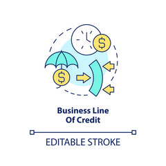 Business line of credit concept icon. Flexible loan. Source of short term financing abstract idea thin line illustration. Isolated outline drawing. Editable stroke. Arial, Myriad Pro-Bold fonts used