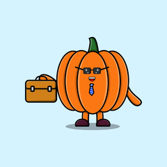 Obraz premium Cute cartoon Pumpkin businessman character holding suitcase illustration