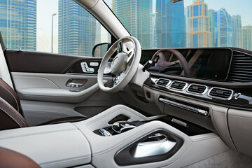 Interior of prestige modern car with leather seats