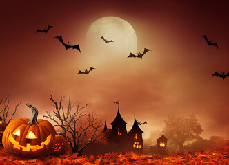 Halloween pumpkin scary jack o lantern, holiday season concept, Orange color, autumn, October spooky pumpkins design
