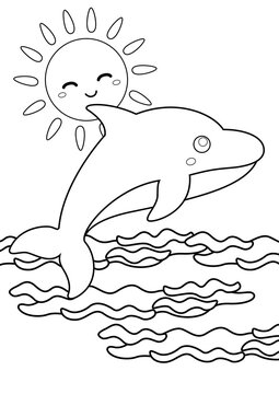 Dolphin Underwater Animals Coloring Pages A4 for Kids and Adult