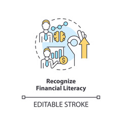 Recognize financial literacy concept icon. Financial management for startup abstract idea thin line illustration. Isolated outline drawing. Editable stroke. Arial, Myriad Pro-Bold fonts used