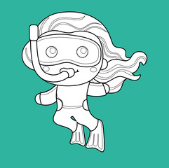 Kids Snorkling Underwater Digital Stamp